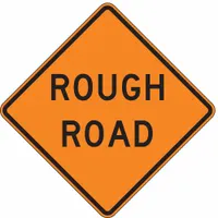 Rigid aluminum sign with High-Intensity Prismatic retroreflective grade, orange color, 0.08 in thickness, and nominal size 30 in x 30 in. Complies with W8-8 MUTCD standard. Used to warn drivers of rough road conditions in construction zones and permanent roadway installations