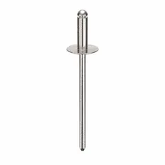 Open-end large flange blind rivet with 0.122" diameter, 1.665" overall length, and 3/8" body length. Supplied in a 500-piece pack. Used for fastening materials where access is limited to one side, common in metal fabrication and sheet metal work.