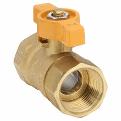 This manual two-way brass ball valve features a 3/4 inch straight body with female iron pipe (FIP) connections on both ends and a standard port ball port. The tee handle provides clear visual indication of valve position. Suitable for on/off flow control in plumbing, HVAC, and process piping systems handling water, oil, or gas.