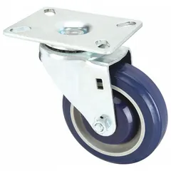 This replacement caster is designed for platform trucks in material handling applications. Constructed of steel with a blue finish and zinc component, it measures 5 1/8 inches in overall height and 3 1/8 inches in overall width. Suitable for use in warehouses and industrial settings where reliable mobility is required.