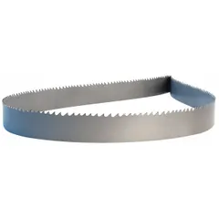 Bi-metal band saw blade for cutting steel and steel alloys. Features a variable cutting edge and 3/4 tooth pitch. Blade width 1 1/4 in, length 15 ft 4 in. Suitable for structural steel, tubing, and solid bar stock in fabrication and maintenance applications.
