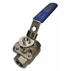 This L-port ball valve features a 316 stainless steel two-piece body with an L flow pattern for diverting or mixing flow in piping systems. The locking lever handle enables secure position control for maintenance or lockout procedures. Suitable for corrosion-resistant service in chemical, oil, and water applications.