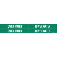 Pipe Marker: Tower Water, Green, White, Fits 3/4 to 2 3/8 in Pipe O.D., 4 Pipe Markers (MPN 7285-4)