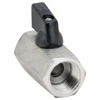 This manual two-way ball valve features a 316 stainless steel one-piece body and a wedge handle. With a 1/2 in nominal valve size, it is used to start, stop, or redirect flow in industrial piping systems. The compact mini design suits tight spaces in applications requiring corrosion resistance