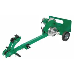 Wheeled cable puller powered by 115V AC, delivering 2000 lbf maximum force and 1200 lbf continuous force at 97 fpm. Used for pulling electrical cable through conduit or cable trays in commercial and industrial installations.