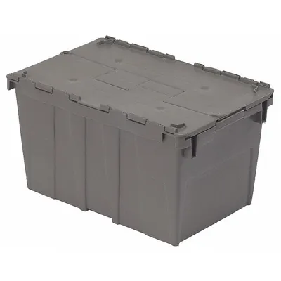 ORBIS Attached Lid Tote: 10.5 gal, 20 5/8 in x 13 1/4 in x 11 5/8 in, Gray Body - Colored Attached-Lid Totes with Two-Piece Lids