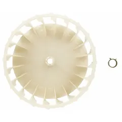 Genuine OEM blower wheel for Whirlpool washing machines and dryers. Circulates air within the appliance to support efficient drying cycles. Replacement part for maintaining proper airflow in compatible models.
