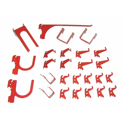 WALL CONTROL Slotted Toolboard Hook Kit: 20 Hooks, Red, Steel - Hook Assortments for Slotted Pegboard