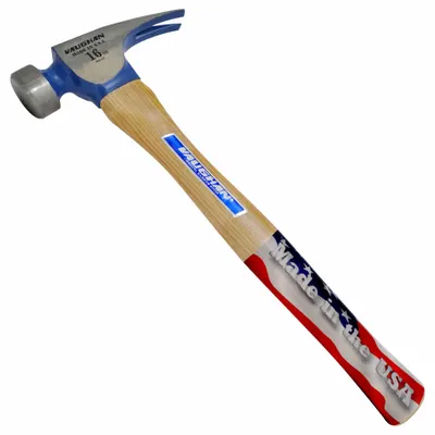 VAUGHAN Claw Hammer: Steel, Plain Grip, Wood Handle, 16 oz Head Wt, 15 in Overall Lg - Steel Straight-Claw Hammers