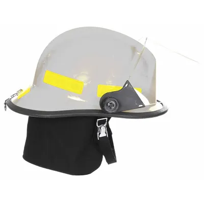 FIRE-DEX Fire Helmet: White, Fiberglass, Modern Rear Brim, Chin Strap