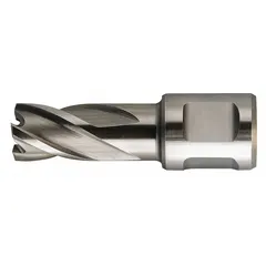 This high-speed steel annular cutter produces clean, accurate holes in metal. With a 2 15/16 in cutter diameter and 1 in maximum cutting depth, it is suited for use with magnetic drill presses in fabrication and maintenance tasks. The bright finish and Weldon Flat shank ensure secure mounting.