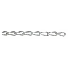 This compact welded twist-link chain from PEERLESS is constructed of carbon steel with a zinc finish for corrosion resistance. It has a working load limit of 495 lb and a link inside length of 1 1/4 in. Suitable for light-duty lifting, securing, and tensioning applications in industrial settings.