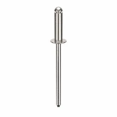 Domed-head blind rivet with 0.122" diameter and 1.534" overall length. Body length is 7/16" and overall length is 1 17/32". Supplied in a 500-piece pack for inch-system applications. Used for single-sided fastening in metal fabrication, automotive assembly, and general maintenance.