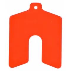 Untabbed slotted shim in AA trade size, 1 in by 1 in, with 0.03" thickness. Made of vinyl in coral color, supplied in pack of 20. Width and length tolerance +/-0.030 in; thickness tolerance +/-0.002 in. Used for precision alignment and gap filling in industrial machinery such as pumps, motors, and gearboxes.
