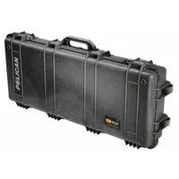 This PELICAN standard long case is constructed from black plastic and features a double-throw closure. It includes two wheels for portability and weighs 16 lb. Typical applications include transporting and protecting tools, instruments, and electronics in industrial, field-service, and logistics environments