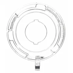 Clear base for removable-cover push-button lockouts. Accommodates buttons up to 0.87 in diameter. Used to isolate push-button actuators during lockout/tagout procedures, helping prevent accidental machine startup. Supplied in a 5-pack.