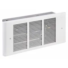 DAYTON Recessed Electric Wall-Mount Heater: 450 W/900 W/1350 W/1800 W/600 W/1200 W/1800 W/2400 W. Key specifications — Grille Color: White; Programming Capability: Non-Programmable; Wattage Output: 600 W/1200 W/1800 W/2400 W; Voltage, Phase: 208/240V AC, 1-phase; Rough-In Dimensions - H x W x D: 6-3/4 in x 14 in x 4-1/2 in; Nominal Voltage - HVAC: 208V AC; Brand: DAYTON; Phase: Single.