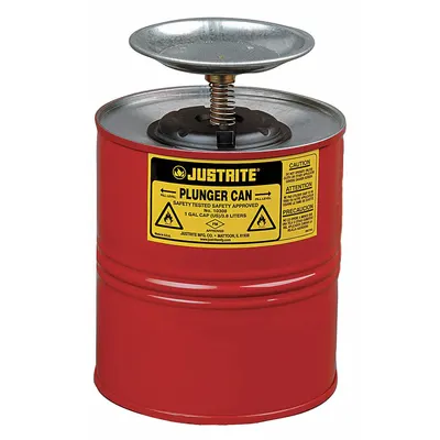 JUSTRITE Plunger Can, 1 gal, Powder Coated Steel, Red - Plunger Cans