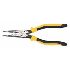 Multifunction wire strippers designed for cutting, looping, and screw shearing stranded and solid wire. Overall length 8 5/8 in with standard cushion grip. Suitable for electrical wiring tasks such as control panel assembly and general wire preparation.
