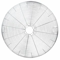 Fan guard designed to prevent accidental contact with rotating fan blades in HVAC, refrigeration, and industrial ventilation systems. Allows airflow while providing operator safety. Suitable for use with condenser fans, exhaust fans, and air-handling units.