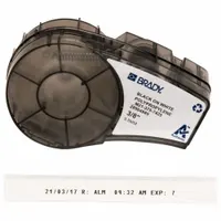 Thermal transfer continuous label roll cartridge for BMP21-LAB printer series. 21 ft length, 3/8 in width, cryogenic autoclavable polypropylene material. Accommodates 0.6 mL vial/tube sizes. Used for laboratory sample identification in biobanking, pharmaceutical, and research environments