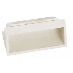 This plastic, ivory, rectangular angled inset pull handle has a matte finish and an overall length of 3.9 inches. It features a snap-in mounting type and is designed for tray applications. Suitable for use on enclosures, cabinets, or panels where a recessed grip is required.