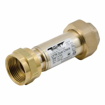 Watts Backflow Preventer: LF7R, 1 in Pipe Size, Female Meter Swivel x Union FNPT - Potable Water Dual Check Backflow Preventers