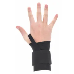 Ergonomic wrist support for the right hand, designed to reduce strain during repetitive tasks. Black, size S, fits wrists up to 6 inches. Double-strap construction provides secure positioning for industrial applications such as machining, assembly, and material handling.
