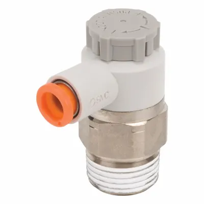 SMC Speed Control Valve: Elbow Fitting, Knob, 3/8 in Valve Body Size, 5/16 in Tube - Elbow-Style Speed Control Valves