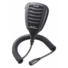 The ICOM HM167 is a waterproof speaker microphone with push-to-talk function, designed for ICOM GM1600 and M73 series radios. It features a 13-inch cord and a 4-pin radio connector, suitable for two-way radio communication in environments where water resistance is required.