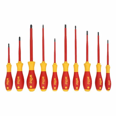 WIHA Insulated Screwdriver Set: 1-10 Pieces, 10 Pieces, Phillips/Slotted/Square Tip - Insulated Screwdriver Sets