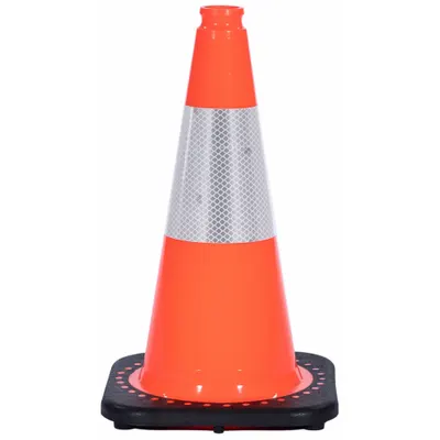 OEM Traffic Cone with Bands: MUTCD/NCHRP-350, 18 in Cone Ht, Orange, High-Intensity Prismatic - Traffic Cones for Roadway Use