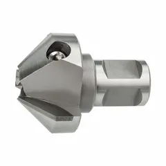 Carbide multi-sink with 82° angle and 3 flutes. Body diameter 2 1/4 in, shank 3/4 in. Used for countersinking and deburring holes in metal, creating precise chamfers on fastener holes in machining and fabrication work.