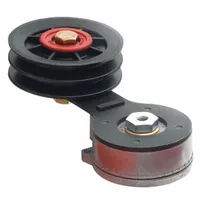 Self-adjusting V-belt tensioner for B-section belts. Tension range 0 lbf to 42 lbf with a 4 in pulley outside diameter. Automatically maintains proper belt tension to compensate for stretch and wear in industrial power transmission systems
