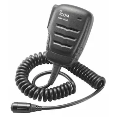 The ICOM HM202 is a black speaker microphone compatible with ICOM M72 and M73 series radios. It features a 4-pin connector, push-to-talk button, and a 15-inch cord. With an IP67 waterproof rating, it is suitable for use in wet or harsh environments.