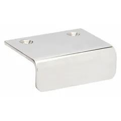 Fixed, non-recessed edge pull handle made of stainless steel with a mirror finish in silver. Features threaded holes for mounting with 3.1 mm x 20 mm screws. Grip thickness is 0.098 in. Suitable for use on cabinets, enclosures, and panels where a flush grip is required.