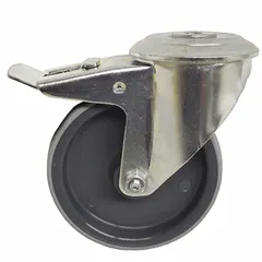 Swivel caster with total lock brake and hollow kingpin mounting, finished in silver. Compatible with Gendron Maxi Rest 4748D and 4748DX healthcare beds. Used to provide secure mobility and positioning for medical beds in hospitals and care facilities.
