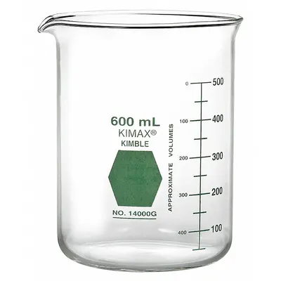 KIMBLE Colorware Beaker: 400 mL, 13.53 fl oz, A, Low Form, Type I, Green - Color Coded Low Form Glass Beakers