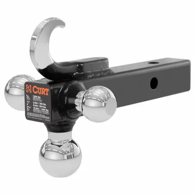 CURT 45675 Ball Mount with Hook, Class IV, Steel, Powder Coated, 3 Ball Sizes - Ball Mounts with Hitch Ball