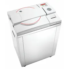 This HEIDOLPH autoclave operates at 230V and reaches a maximum temperature of 135°C. It is designed for general-purpose sterilization of laboratory equipment, media, and waste using high-pressure steam. The unit measures 21 1/4 inches wide by 17 1/4 inches deep.