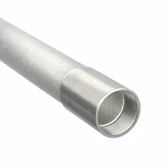 This 10 ft length of intermediate metal conduit (IMC) is made from galvanized steel with a standard-threaded end. It has a 1 1/4 in trade size and is UL listed. IMC is used as a rigid raceway for electrical wiring in industrial and commercial installations where protection against physical damage is required.