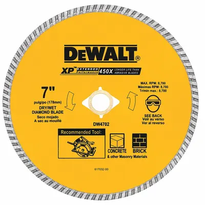 DEWALT Diamond Saw Blade: Masonry, 7 in Blade Dia., 5/8 in Arbor Size, Wet/Dry - Concrete & Asphalt-Cutting Blades