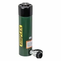 Single-acting hydraulic ram with 25 ton nominal capacity and 8 in nominal stroke. Constructed of steel. Suitable for lifting, pressing, and maintenance tasks in industrial settings.