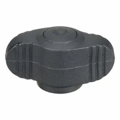 Wing knob with a 28 mm diameter plastic body and a stainless steel thread insert. Thread size is 1/4"-20 with an 8 mm thread length. Used for manual adjustment and clamping on jigs, fixtures, and machine guards where frequent hand tightening is required.