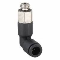 This LEGRIS tube fitting is a metric push-to-connect elbow made of nylon and nickel-plated brass. It has an overall length of 26 mm. Used in pneumatic systems for connecting tubing at a 90° angle, it is suitable for applications requiring compact routing