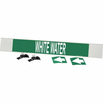 BRADY Pipe Marker: White Water, Green, White, Fits 8 in and Larger Pipe O.D. - White Water Fiberglass Carrier Mounted with Strapping Pipe Markers