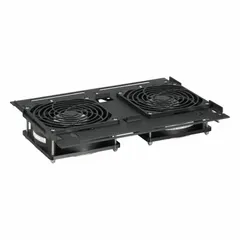 Vertical fan tray for equipment rack cooling, operating on 115V AC. Provides forced air circulation to manage internal temperatures in enclosures. Suitable for industrial control panels and electronic cabinets.