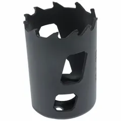 Carbide tipped hole saw for cutting multi-material surfaces such as metal, wood, and plastic. Features 2/3 teeth per inch and a maximum cutting depth of 1-15/16 in. Requires a separate arbor with 5/8"-18 thread connection. Suitable for heavy-duty cutting tasks in industrial maintenance, fabrication, and construction.