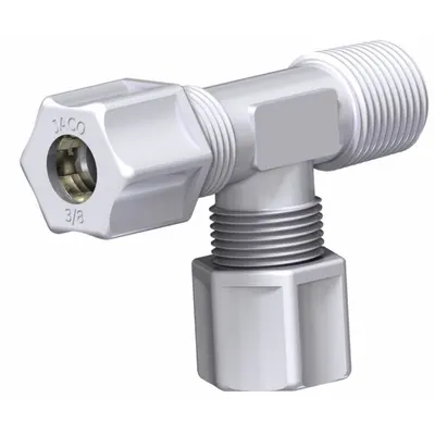 JACO Male Run Tee: 3/8 in OD x 3/8 in OD x 1/4 in MNPT, 220 psi - Acetal Copolymer Tube Fittings