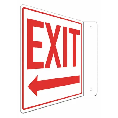 LYLE Safety Sign: Aluminum, Mounting Holes Sign Mounting, 8 in x 8 in Nominal Sign Size - L-Shape Projection Exit (Left Arrow) Signs